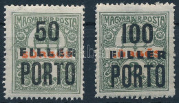 ** 1918 Portó Magán Felülnyomással Sürgős Bélyegen 50f/2f és 100f/2f / Private Postage Due Overprint On 2 Express Stamps - Other & Unclassified