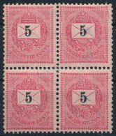 ** 1889 Feketeszámú 5kr 4-es Tömb 12 : 11 1/2 Fogazással Különböző Lemezjavításokkal, Festékfoltokkal (fogelválások / Ap - Altri & Non Classificati