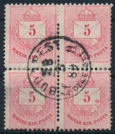 O 1874 Színesszámú 5kr 4-es Tömbben 11 1/2 : 13-as Fogazással "BUDAPEST / Lf. 9 / DÉLELŐTT" (fogelválás Javítva / Repair - Autres & Non Classés