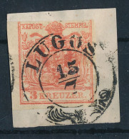 1850 3kr HP III Felül Levágva, 2 Látványos Papírránccal "LUGOS" - Otros & Sin Clasificación