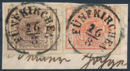 1850 3kr + 6kr Kivágáson "FÜNFKIRCHEN" Kiállítási Minőség - Other & Unclassified