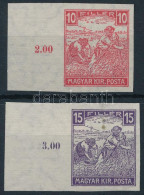 (*) 1916 Fehérszámú Arató ívszéli Vágott Sor (15f Foltok) / Mi 186-187 Imperforate Margin Set (15f Spots) - Otros & Sin Clasificación