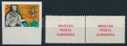 ** 1984 Kőrösi Csoma Sándor ívszéli Vágott Bélyeg + "A Magyar Posta Ajándéka" Hátoldali Piros Felirattal Fogazott Párban - Autres & Non Classés