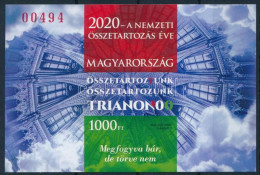 ** 2020 A Nemzeti összetartozás éve - Trianon Vágott Blokk Piros Sorszámmal (8.000) - Other & Unclassified