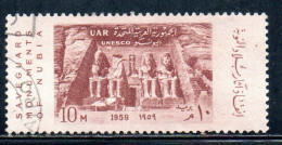 UAR EGYPT EGITTO 1959 SAVE HISTORIC MONUMENTS IN NUBIA ABU SIMBEL TEMPLE OF RAMSES II 10m USED USATO OBLITERE' - Usati