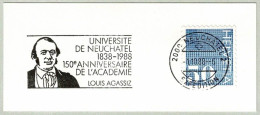 Schweiz / Helvetia 1988, Flaggenstempel Université / Universität Neuchâtel, Louis Agassiz, Naturforscher - Naturaleza