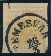 O 1850 1kr HP III Okkersárga, Látványos Lemezhiba A KKPOST-ban. Szép Gyűjteményi Darab! "TEMESVÁR" Sign: Seitz - Other & Unclassified