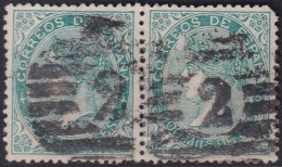 Spain 1868 Sc 101 España Ed 100 Pair Used Parrilla Con Cifra "2" (Barcelona) Cancels - Usati