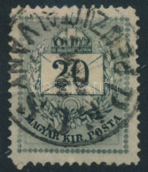 O 1874 Színesszámú 20kr 13-as Fogazással, Alul Gyöngysor, Felül Ernyős Javítás - Otros & Sin Clasificación