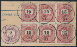 1889 Színesszámú 2kr + Feketeszámú 15kr 6-os Tömbben 12 : 11 1/2 Fogazással Kivágáson, Különböző Lemezjavításokkal, Hibá - Other & Unclassified