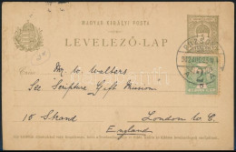 1902 Díjjegyes Levelezőlap Turul 5f Díjkiegészítéssel / PS-card With 5f Additional Franking "POZSONY" - London - Other & Unclassified