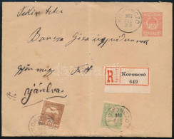 1903 Ajánlott 10f Díjjegyes Levél Turul 5f + 20f Díjiegészítéssel "KORONCZÓ" - "TÉTH" - Other & Unclassified