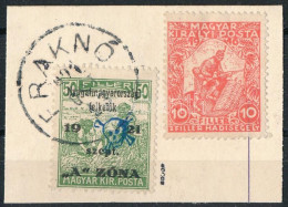 Nyugat-Magyarország II. 1921 Arató 50f + Hadisegély 10f Kivágáson "FRAKNÓ" Bodor Vizsgálójellel (A Hadisegély Megszállás - Otros & Sin Clasificación