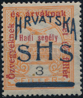 ** SHS 1918 Hadisegély 3f Próbanyomat. Signed: Bodor. Certificate: Zrinjscak - Altri & Non Classificati