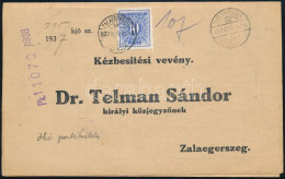 1937 Kézbesítési Vevény 10f Portóval "ÚJDOMBOVÁR" - "ZALAEGERSZEG" - Sonstige & Ohne Zuordnung