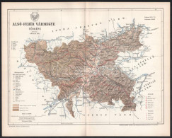 1895 Alsó-Fehér Vármegye Térképe, Tervezte: Gönczy Pál, 1 : 450.000, Bp., Posner Károly Lajos és Fia, A Pallas Nagy Lexi - Otros & Sin Clasificación