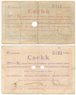 Pápa 1919. Május 8. "Pápai Csekk" 10K Lyukasztással érvénytelenítve, Ovális Szárazbélyegzővel, "A" Sorozat + 20K 2 Lyuka - Sin Clasificación