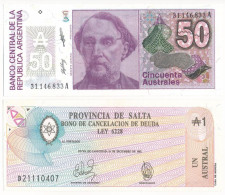 Argentína DN (1988-1989) 50A + Argentína / Salta 1987. 1A Helyi Bankjegy T:UNC,AU Argentina ND (1988-1989) 50 Australes  - Ohne Zuordnung