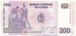 Kongó 2007. 200Fr T:I,I- Congo 2007. 200 Francs C:UNC,AU - Sin Clasificación