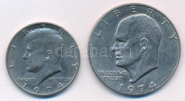 Amerikai Egyesült Államok 1974. 1/2$ Cu-Ni "Kennedy" + 1$ Cu-Ni "Eisenhower" T:AU,XF Karc USA 1974. 1/2 Dollar Cu-Ni "Ke - Non Classés