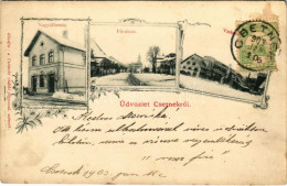 * T2/T3 1903 Csetnek, Stítnik; Vasútállomás, Fő Utca Télen, Vaskohó. Fogyasztási Szövetkezet Kiadása / Railway Station,  - Sin Clasificación