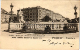 T2 1900 Pozsony, Pressburg, Bratislava; Mária Terézia Szobor és Juszti Sor / Monument, Street View - Unclassified