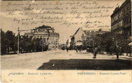 T2/T3 1907 Pozsony, Pressburg, Bratislava; Kossuth Lajos Tér, Színház, Villamos / Square, Theatre, Tram (felületi Sérülé - Unclassified