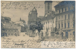 T2/T3 1905 Pozsony, Pressburg, Bratislava; Rybne Namestie / Hal Tér, Zsinagóga, Szentháromság Szobor / Square, Synagogue - Unclassified