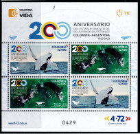 16-KOLUMBIEN - 2023-MNH SHEET-COLOMBIA-ARGENTINA 200 YEARS OF DIPLOMATIC RELATIONS - WHALES - Colombie