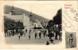 T3 1901 Trencsénteplic, Trencianske Teplice; Utca, üzlet, Népviselet. Gansel Lipót 196. / Street, Shop, Folklore (kis Sz - Unclassified