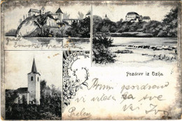 T4 1906 Ozalj, Ozaly, Ozlja; Stari Grad Ozalj / Ozaly Vára, Templom, A Várhoz Vezető Híd, Kulpa Folyó / Castle, Church,  - Non Classés