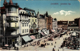 T2/T3 1915 Zagreb, Agram, Zágráb; Jelacicev Trg, Apoteka / Square, Market, Shops, Pharmacy + "K.u.K. Bahnhof-Commando Ag - Non Classés