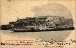 T2/T3 1901 Újvidék, Novi Sad; Pétervárad Vár, "IMRE" Gőzhajó. Verlag J. Singer Hoffotograf / Grad Petrovaradin / Festung - Sin Clasificación