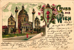 T4 1897 Vienna, Wien, Karlskirche / Church, Floral Art Nouveau, Litho (pinhole) - Ohne Zuordnung