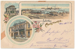 T2/T3 1901 Constanta, Primaria, Vaporul Principesa Maria, Magazinu T.G. Dabo / Town Hall, Steamship, Shop. Art Nouveau,  - Non Classés