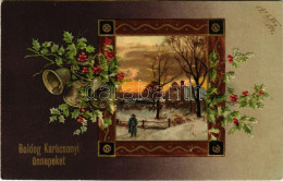 T2/T3 1908 Boldog Karácsonyi ünnepeket / Christmas Greeting Art Postcard. Art Nouveau, Emb. Floral Litho (EK) - Sin Clasificación