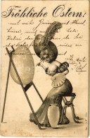 T2/T3 1900 Fröhliche Ostern / Húsvéti üdvözlet Tojásfestő Hölggyel / Easter Greeting, Lady Painting An Egg. Ser. O.F. 13 - Unclassified