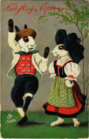 T2/T3 1912 Fröhliche Ostern / Húsvéti üdvözlet Táncoló Nyuszikkal / Easter Greeting With Dancings Rabbits. Raphael Tuck  - Non Classés