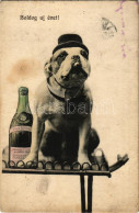 * T3 1907 Boldog Újévet! Kutya Pezsgővel / New Year Greeting Postcard, Dog With Champagne (fl) - Ohne Zuordnung