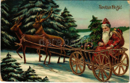 T2/T3 1908 Sretan Bozic / Karácsonyi Dombornyomott üdvözlet Mikulással / Christmas Greeting, Saint Nicholas - Embossed L - Non Classificati