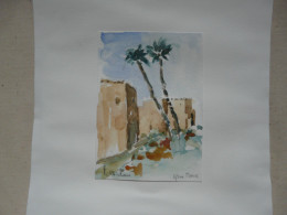 AQUARELLE Signée P. MICHAU Sur Support Cartonné - Scène MAROC (10,5 X 14,5 Cm) - Acquarelli