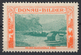 Steamship Steamer Steam Ship / DANUBE River Busenmühle / Austria CHARITY 1910 Label Cinderella Vignette - Barcos