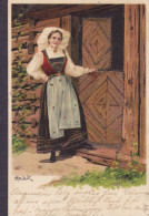 PPC Alfred Mailick : Woman In Traditional Dress (Glimmer Card) SASSNITZ-TRELLEBORG 1901 Cancel Simple Backside (2 Scans) - Mailick, Alfred