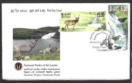 SRI LANKA. N°1751-2 De 2010 Sur Enveloppe 1er Jour. Grive/Cerf. - Zangvogels