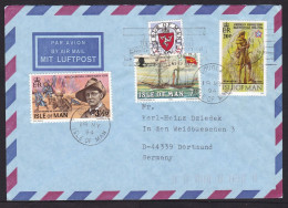 Isle Of Man: Airmail Cover To Germany, 1994, 4 Stamps, Churchill, Ship, USA, History, Due Tax Stamp? (traces Of Use) - Man (Insel)