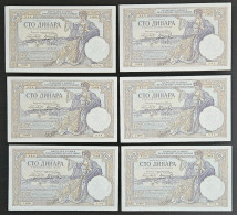 6 X 100 Dinara 1929 UNC, Aleksandar Kingdom Of Yugoslavia, Serial Numbers  994, 995, 996, 997, 998, 999 - Yugoslavia