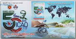 Bangladesh 2023 50th Anniversary Of Being ICAO Member,Civil Aviation, Aeroplane, World Map, MS FDC (**) - Bangladesch