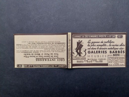 Carnet Vide 1935 Série 380 Paix 20x0,50f Rouge Couverture 10f  Galeries Barbés Pub Nombreux Thèmes - Anciens : 1906-1965