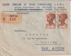 1952 - AOF / SENEGAL - ENVELOPPE RECOMMANDEE Par AVION De DAKAR => PARIS - Covers & Documents