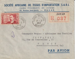 1953 - AOF / SENEGAL - ENVELOPPE RECOMMANDEE Par AVION De DAKAR => PARIS - Briefe U. Dokumente